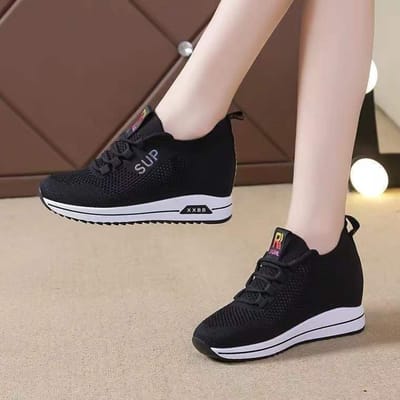 Dames Sleehakken Schoenen Platform Schoenen Lente Ademende Casual Schoenen Dames Mode Sneakers Hoogte Verhogende Gevulkaniseerde Schoenen 39 black