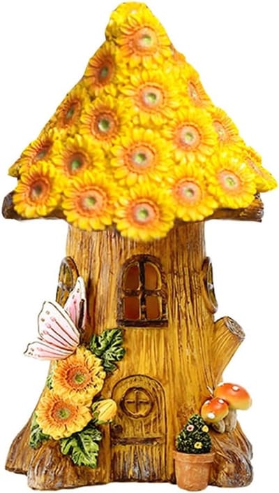 Zonne Tuin Huisje - Miniatuur Decoratie - Tuin Verlichting - Fijne Afwerking - 21.5 x 11.5 cm - Geel