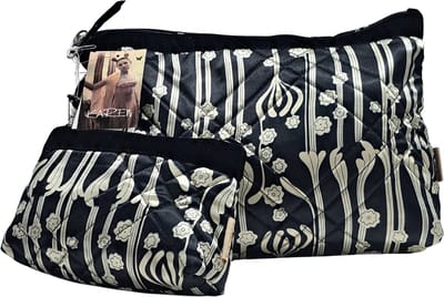 Karen Black Tulip Toilettasset 2-Delig – Luxe Wasbare Toilettas + Make-uptasje – Zachte Beautycase met Vakken – Groot Formaat Reisset (30×9×20 cm)