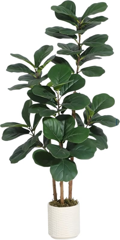 Kunstmatige Ficus Lyrata - Voor Binnen & Woonkamer - Kunstplant met Natuurlijke Houten Stam en Buigzame Bladeren - Groen-150cm