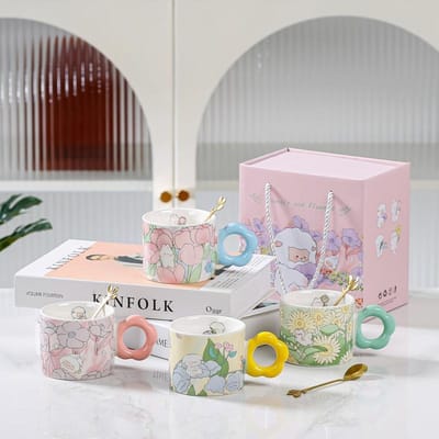 Nordic Ins Keramische Mok Leuke Bloemen Hoge Precisie Waterbeker Thuis Kantoor Koffiekopje Evenement Geschenken 201-300ml