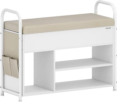 MAZAZU - Schoenenrek - Met zitting - Beige - Wit - 30x80x62.2