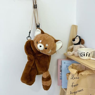 Rood Panda Pluche Rugzak Schattige Zachte Bont Schoudertas voor Dames Meisjes Kamperen Reizen Feest Cadeau