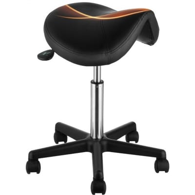 VEVOR zadelkruk met wielen, draagvermogen 181 kg, ergonomische zadelkruk met wielen, in hoogte verstelbaar, verdikt PU-leer, draaibare zadelkruk, stoel voor salon, spa, kliniek, zwart