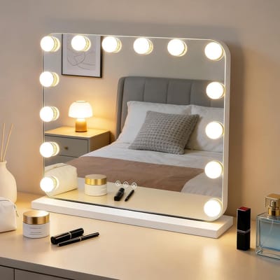 Verlichte make-upspiegel 50 x 40 cm met LED, dimbare tafelspiegel met 3 modi voor perfecte make-up en verzorging