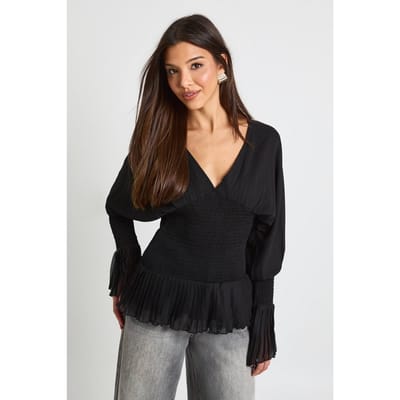 boohoo Dames Chiffon Geraffelde Blouse | Black | Maat: 6