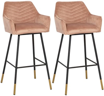Bronx71® Velvet barkruk Fiona roze 65-78 cm - Barkrukken set van 2 - barstoel