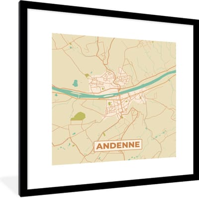 Fotolijst incl. Poster - Plattegrond - Kaart - Stadskaart - Vintage - Andenne - 40x40 cm - Posterlijst