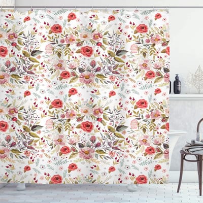 ABAKUHAUS douchegordijn sc_8803 – 175x240 cm – koraalrood/groen