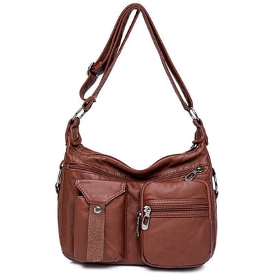 Damestas Nieuwe PU Zacht Leer Crossbody Tas Effen Kleur Eenvoudige Modieuze Schoudertas Casual en Lichtgewicht Moedertas brown