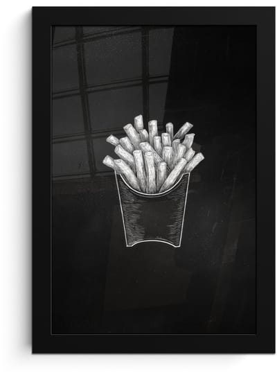 Poster in lijst - Fotolijst 20x30 cm - Posters - Friet - Witte krijttekening - Zwart - Posterlijst zwart - Decoratie - Wanddecoratie woonkamer - Muurdecoratie slaapkamer