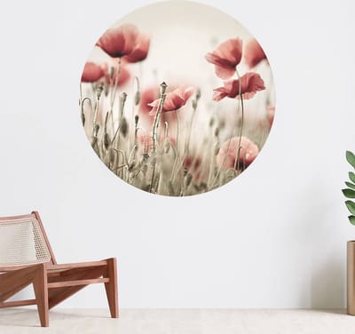 Muurcirkel zelfklevend behang - Dromerige klaprozen - Wanddecoratie - 080cm behangcirkel - Ronde sticker voor aan de muur - Behangsticker verkrijgbaar in verschillende formaten