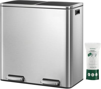 Conway Living® - Prullenbak Afvalscheiding 60 Liter - Prullenbak 2 vakken - 2 x 30 Liters - Soft-Close - Afvalscheidingprullenbakken - 59x36x65 cm - Pedaalemmer - Vuilnisbak - Grijs