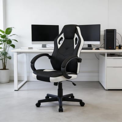 HAUSS SPOLE Bureaustoel - Ergonomisch Met Hoofdsteun - Voor Kantoor, Gaming En Thuisgebruik - Metaal En Mesh - Zwart Wit