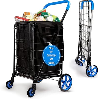 Famanu - Boodschappentrolley -Vouwbare Boodschappenkar – Wineklwagen – Boodschappentas met Wielen – 360° Draaiwielen- 50 kg Capaciteit – voor Boodschappen, Wasgoed, Bagage
