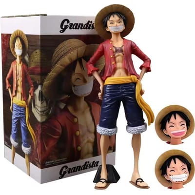Figurine Anime One Piece 28cm Luffy Souriant Confiant Poupée Changeant de Visage Trois Formes Figurine d'Action Modèle Kits de Jouets Cadeaux de Noël black