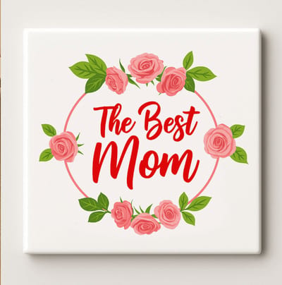 The Best Mom Keramische Tegel 15x15 cm – Elegant Rozenbloem Ontwerp – Prachtige Wanddecoratie & Perfect Moederdagcadeau
