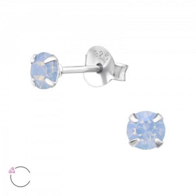 Aramat Jewels | Oorbellen | 925 Zilveren Kristal Oorbellen - Sprankelende Zirkonia Studs | 4mm / Opaal Blauw | | | Zilver | Kinderen, Volwassenen | Verkleurd niet