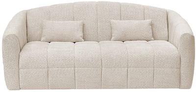 Vente-unique Driezitsslaapbank van beige boucléstof - Bed 140 cm - Matras 13 cm RETUNA II