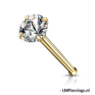 Neuspiercing PVD CZ top round 2.5 mm - goud - LMPiercings