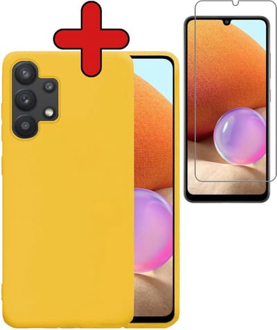 Hoesje - Met Screenprotector - Geschikt voor Samsung Galaxy A32 4G - Sterk & Shockproof - Telefoon Hoes - Back Cover - Siliconen Case - Telefoonhoes - Geel