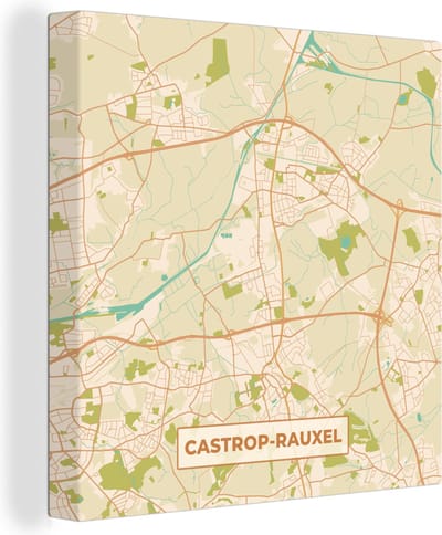 Canvas Schilderij Castrop-Rauxel - Plattegrond - Kaart - Stadskaart - Vintage - 20x20 cm - Wanddecoratie