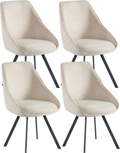 Colenis® - Twisty Eetkamerstoel - Set Van 4 - Beige - Velvet - Zwarte Poten - 180° - Draaistoel