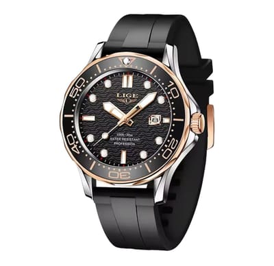 Lige - Herenhorloge - Polshorloge - Heren - Horloge - Geschenkdoos - Mannen Siliconen Band - Zilver Rosé - Sporthorloge