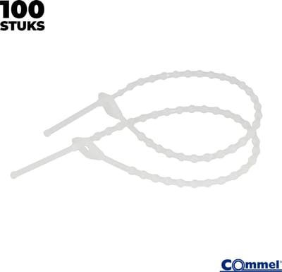 100x Commel Kralen Kabelbinder Herbruikbaar - 120mm - Wit - Nylon - Treksterkte 8kg