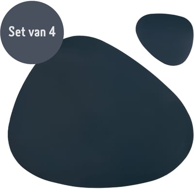 Krumble Placemat en onderzetter - 4 stuks - Design placemat set met onderzetter - PU leer - Donkerblauw