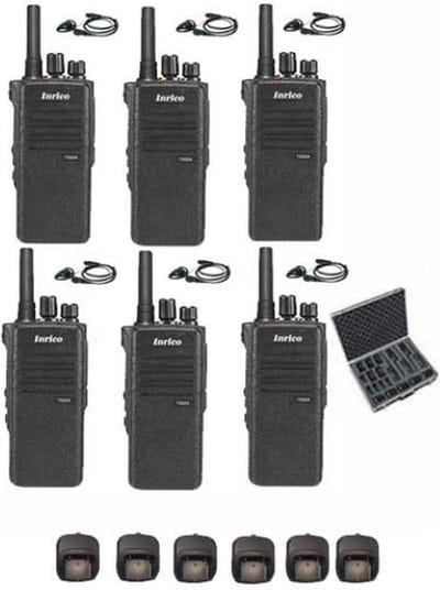 Set van 6 Inrico T522A IP66 4G LTE POC Zello K1 2-Pins met D-shape oortje en koffer