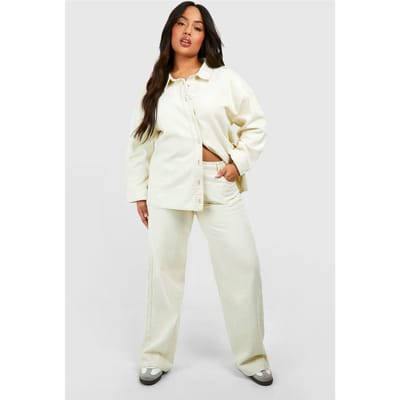 boohoo Dames Plus Light Wash Straight Leg Jeans | Ecru | Maat: 28