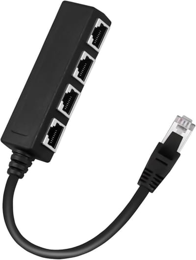 Ethernet Splitter Kabel - Netwerk Adapter Hub - Internet Uitbreiden - 1 naar 4 Poorten - 20 cm - Zwart