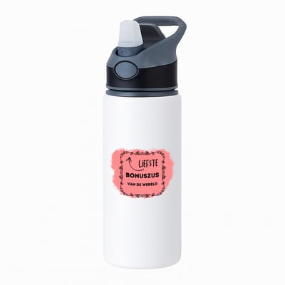 Hacebo® - liefste bonuszus van de wereld waterfles met rietje zwart - Zus - de liefste bonuszus - verjaardag - cadeautje voor zus - zus artikelen met opdruk - kado - geschenk - water fles - 650ML