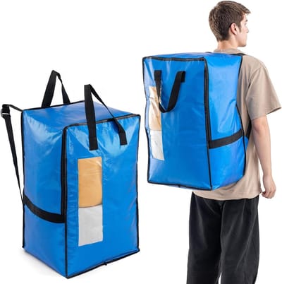 Verticale Verhuiszakken met Sterke Handvatten en Ritsen - Ideaal voor Kledingopslag, Waszakken en Reisverpakking (Blauw, 2 Stuks)