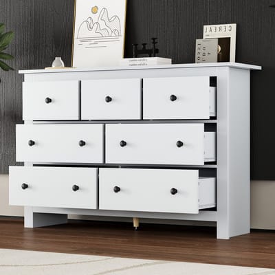 OKWISH Dressoirs - Kast Met 7 Laden - Multifunctionele Esszimmerschrank Voor Keuken, Eetkamer En Woonkamer - 152×40×89 cm - Spaanplaat - Wit