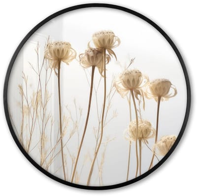 Poster in lijst Rond - Fotolijst 60x60 cm - Posters - Droogbloemen - Natuur - Botanisch - Ronde posterlijst zwart - Decoratie - Wanddecoratie woonkamer - Muurdecoratie slaapkamer