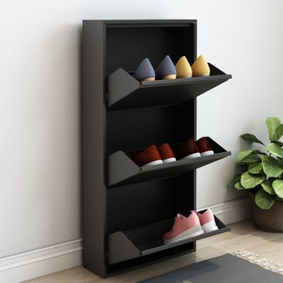 Schoenenkast Sokndal 3 kleppen zwart 104x50x15 cm [en.casa]