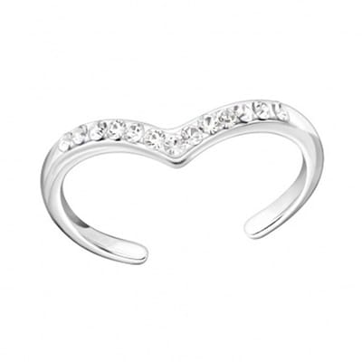 Zilveren teenring - 925 zilver - hartvorm met kristallen - dames