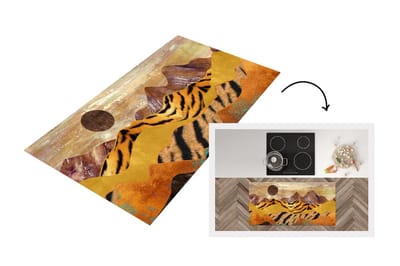 Keukenloper - Loper keuken - Tijgerprint - Goud - Marmer - 120x60 cm - Keukenloper vinyl