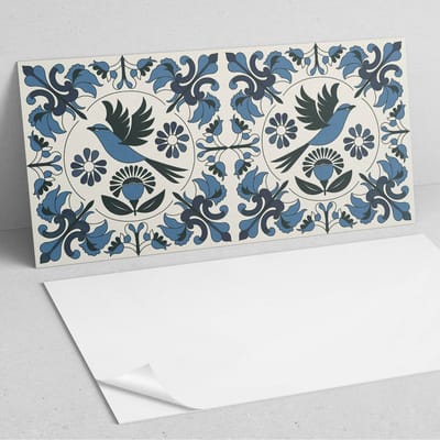 Coloray Wandpanelen Zelfklevend - Patroon met vogels en bloemen PVC Wandpaneel - 100 cm x 50 cm - Blauw Wandbekleding Zelfklevend - 1 stuk - Bloemen en planten Wandpanelen Zelfklevend - Wandbord Keuken - Wandpaneel Badkamer