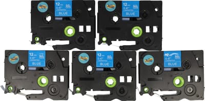 Dappaz - 5 stuks Compatible Brother Tze-531 / Qze-531 Label Tape - Zwart op Blauw - 12mm x 8m - Geschikt voor Brother P-touch