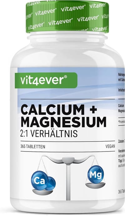 Calcium 800 mg + Magnesium 400 mg (2 tabletten) - 365 tabletten - 6 maanden voorraad - Calcium + Magnesium complex in 2:1 verhouding - Veganistisch - Hoog gedoseerd - Vit4ever