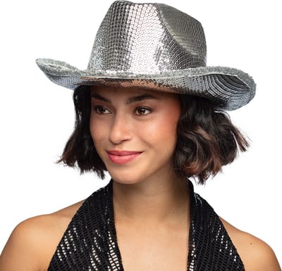 Boland - Hoed cowboy Groovy zilver Zilver - 59 - Volwassenen - Unisex - Cowboy - Disco - Festival - Carnaval - Themafeest