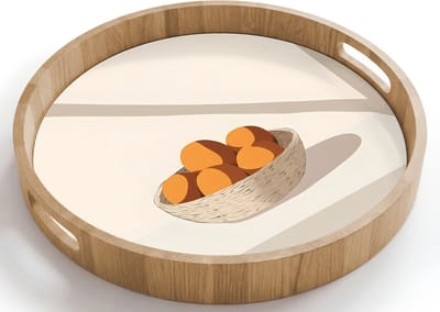 Dienblad rond 40x40 cm - Schootdienblad hout - Mand - Fruit - Minimalistisch - Oranje - Borrelplank rechthoek - Plateau houten dienbladen