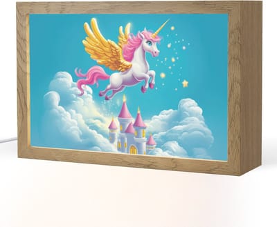 Nachtlampje 30x20 cm - Kinder lampje - Eenhoorn - Fantasie - Kasteel - Tafellamp kinderkamer - Slaapkamer lamp - Bedlamp kinderen - Kinderlampje stopcontact - Wandlamp babykamer - Nachtlampjes