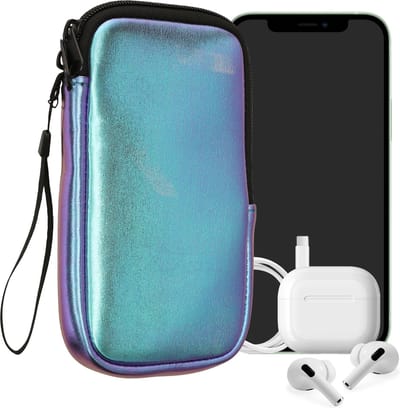 kwmobile telefoontasje universeel geschikt voor XXL - 7" smartphones - 17,7 x 8,5 cm - Hoesje met rits en polslusje -In metallic petrol -
