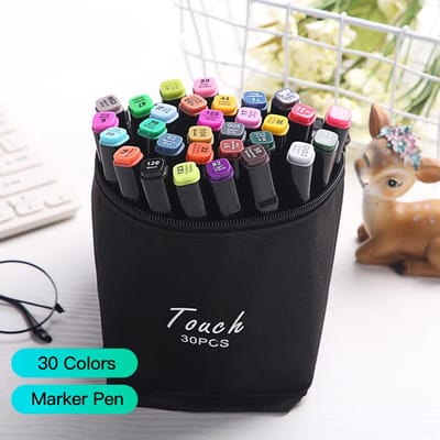 Ensemble de marqueurs artistiques multicolores, stylo marqueur à Double pointe large et Fine avec sac de transport, fournitures artistiques pour 30 Colors gray
