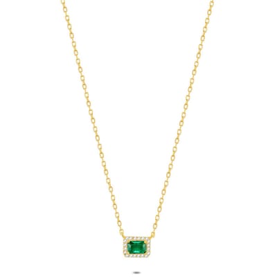 Twice As Nice Halsketting in 18kt verguld zilver, groen en wit 40cm+5cm