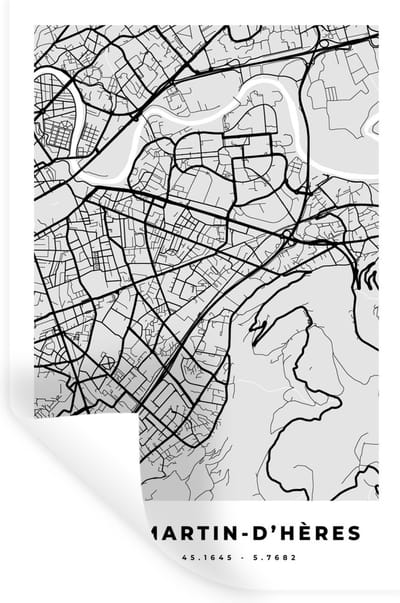 Muurstickers - Sticker Folie - Plattegrond - Kaart - Stadskaart - Frankrijk - Saint-Martin-d'Hères - 20x30 cm - Plakfolie - Muurstickers Kinderkamer - Zelfklevend Behang - Zelfklevend behangpapier - Stickerfolie